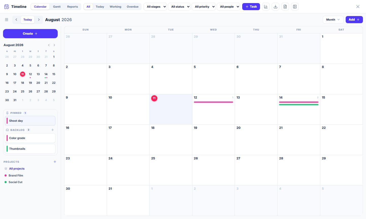 The calendar — your production hub