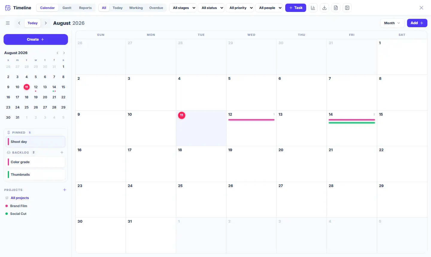 The calendar — your production hub