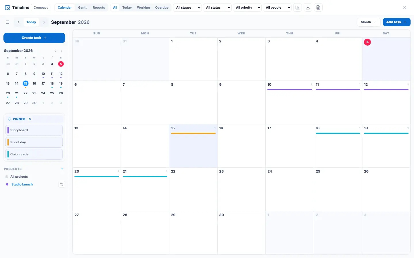 Create a task on a specific day